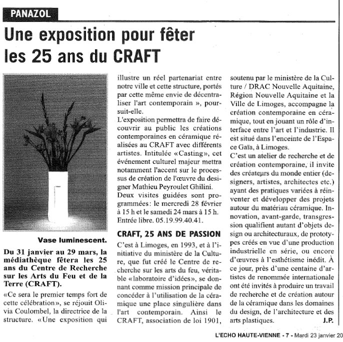 L'écho 23 janvier exposition CRAFT
